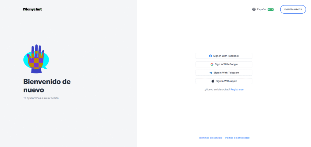 Iniciar Sesión al Dashboard Manychat